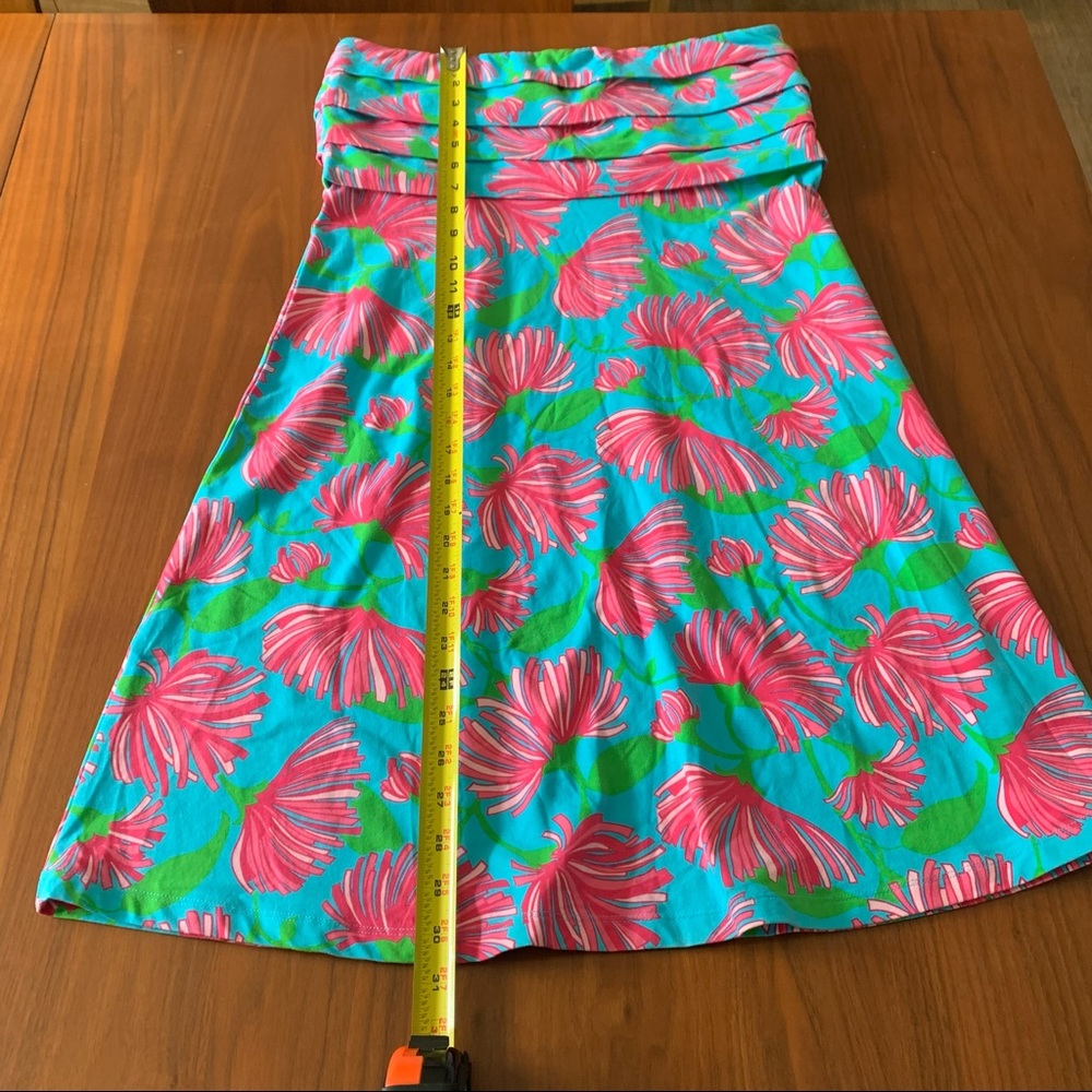 Strapless Floral Summer Dress in Turquoise and Pink - Picture 2 of 8